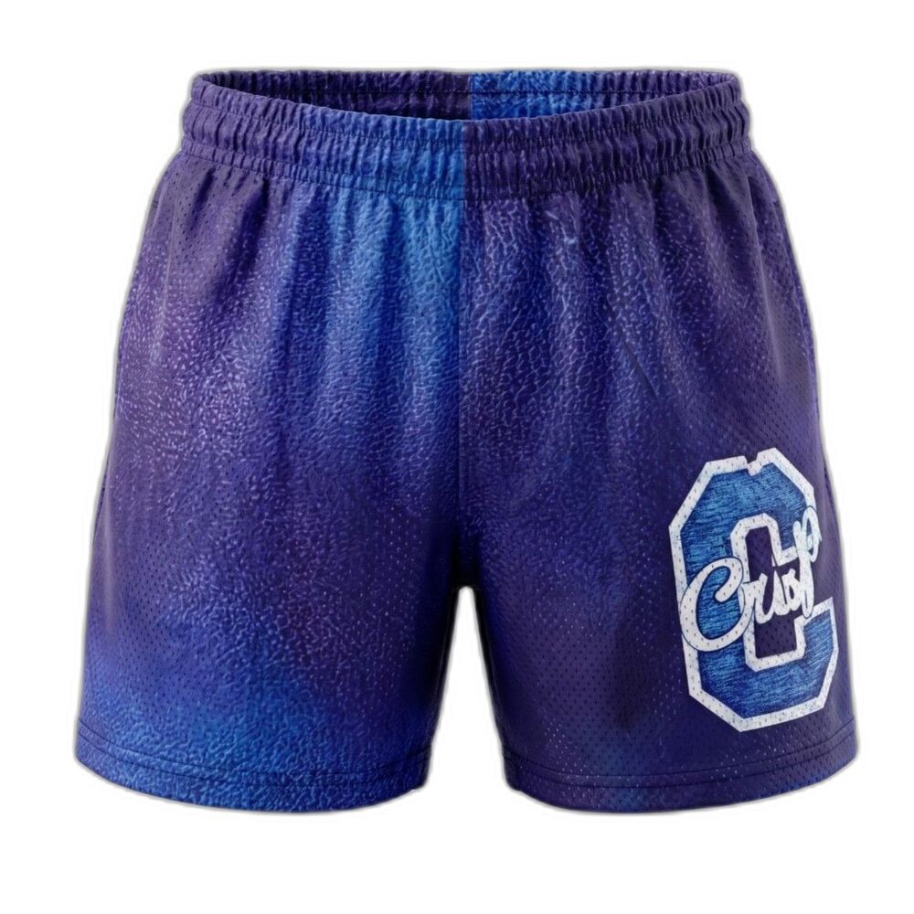 CRISP Mens Mesh Shorts XL Blue Purple Acid Wash Distressed Graphic Streetwear Ne